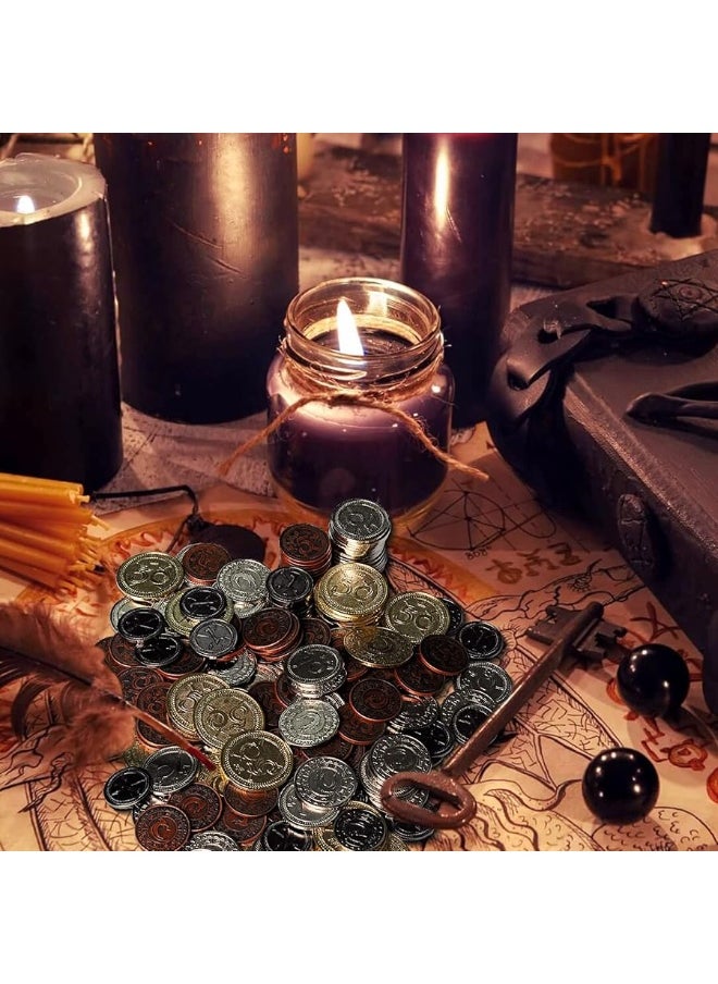 DND Metal Coins Set of 60 with Leather Pouch - Gaming Tokens, Pirate Treasure, Accessories & Props for Board Games, Dungeons and Dragons, Tabletop RPGs and LARP