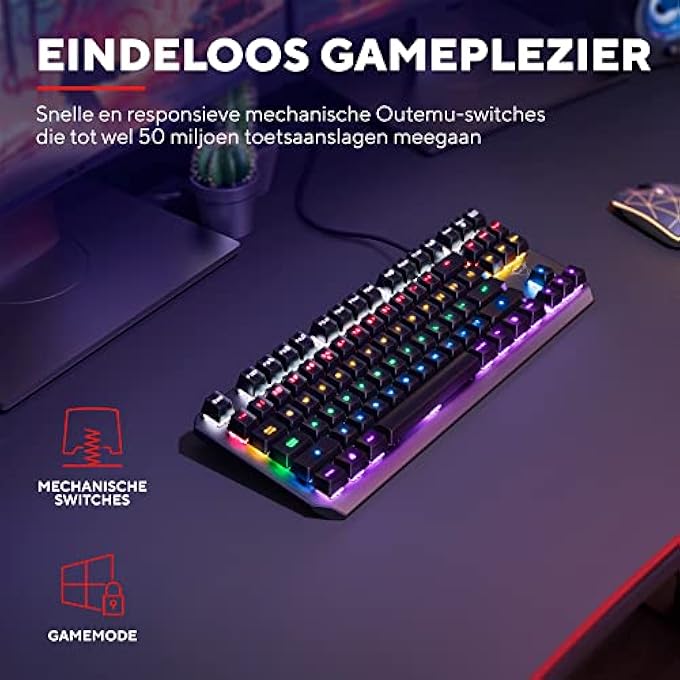 Trust GXT 834 CALLAZ TKL MECHANICAL KEYBOARD, US/NL QWERTY LAYOUT, OUTEMU SWITCH, MULTICOLOURED LED LIGHTING, 12 MEDIA KEYS, USB GAMING KEYBOARD 80 PERCENT FOR PC, LAPTOP, MAC - Image 2