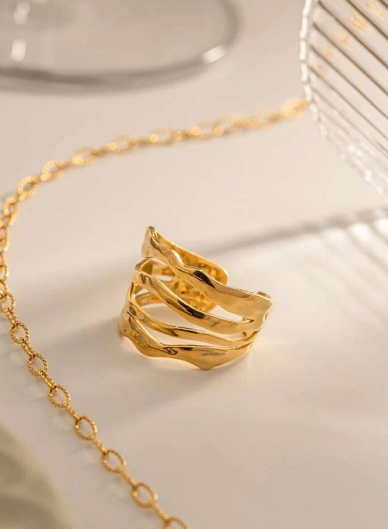 إيكوال خاتم نسائي من الاستانلس ستيل مطلي باللون الذهبي بمقاس موحد - Image 3