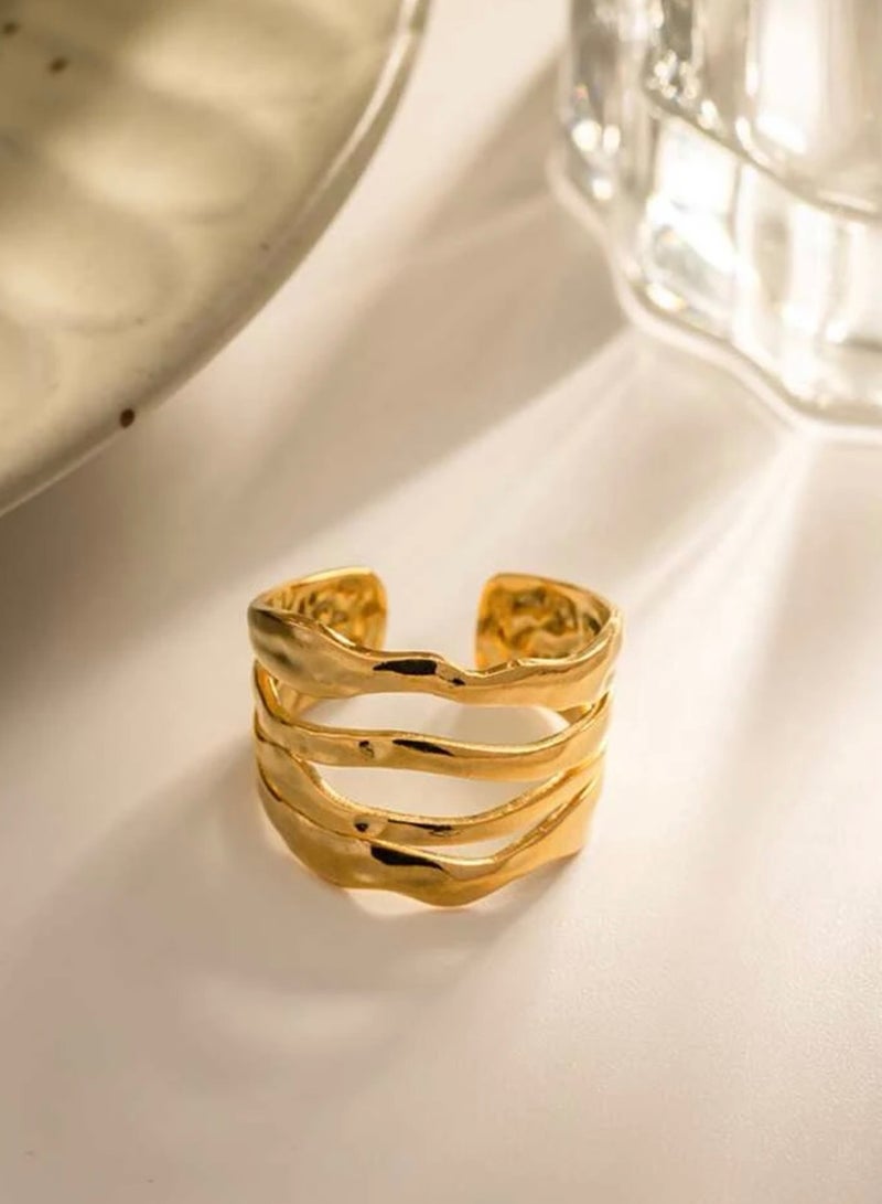 إيكوال خاتم نسائي من الاستانلس ستيل مطلي باللون الذهبي بمقاس موحد - Image 5