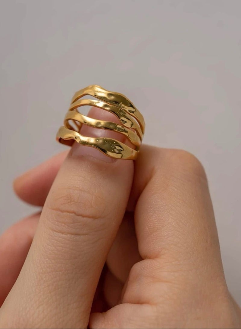 إيكوال خاتم نسائي من الاستانلس ستيل مطلي باللون الذهبي بمقاس موحد - Image 2