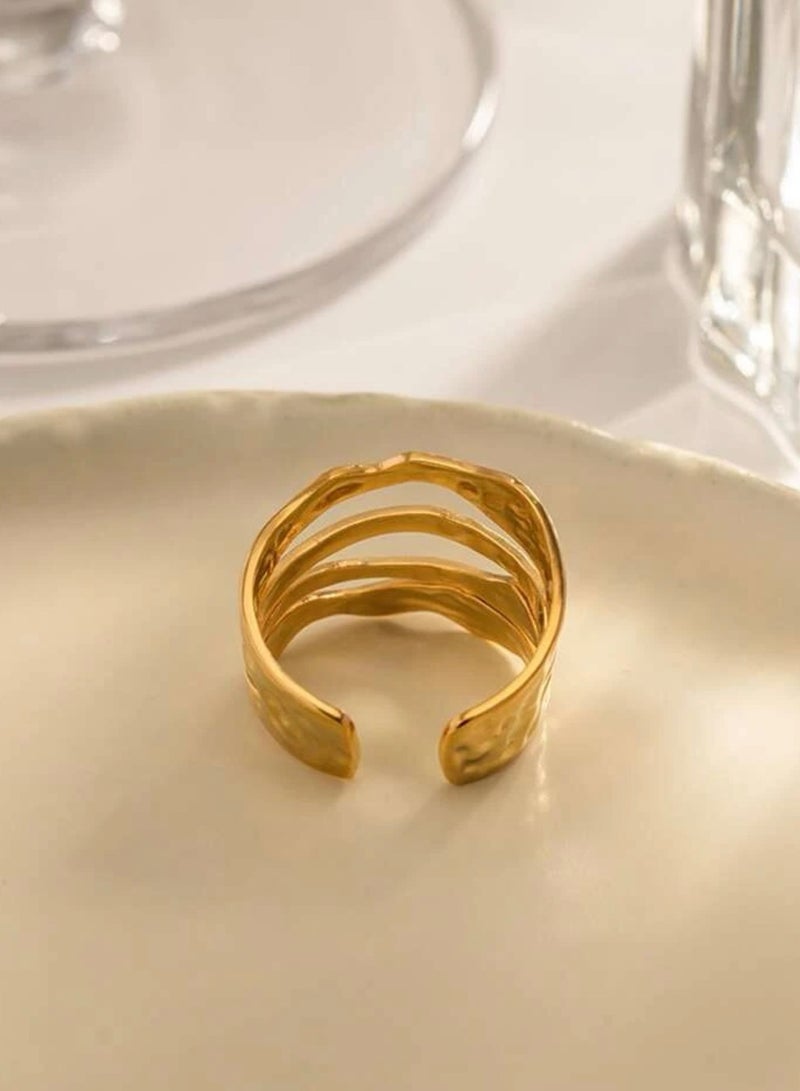 إيكوال خاتم نسائي من الاستانلس ستيل مطلي باللون الذهبي بمقاس موحد - Image 4