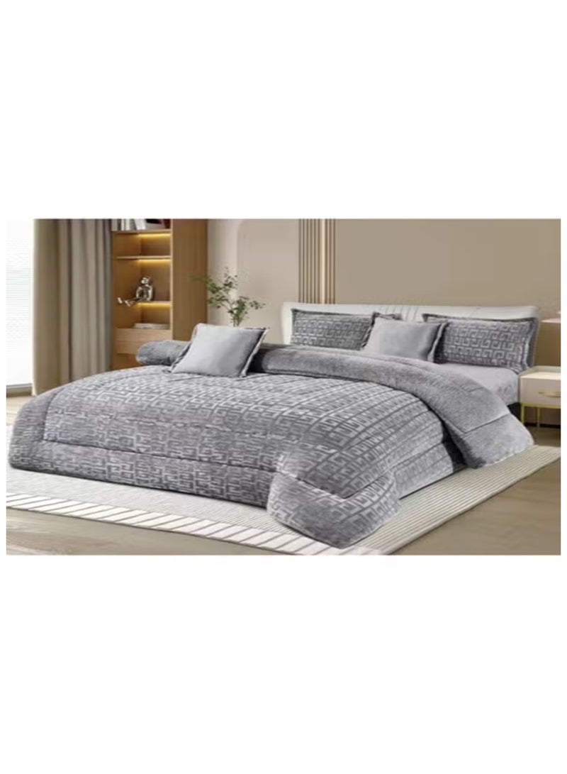 مينج لي مفرش شتوي نفر ونص نظام وجهين (مخمل × فرو) – طقم مفارش 4 قطع يشمل لحاف، شرشف مطاطي، غطاء وسادة وغطاء مخدة، يناسب سرير مقاس 140×200 سم - Image 1