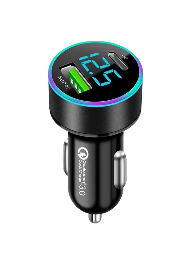 Car Charger, Digital Display Car Charger, Dual Usb Multi-Function Smart Car Charger, 20w Pd + 66w Digital Display Super Fast Charging, Black