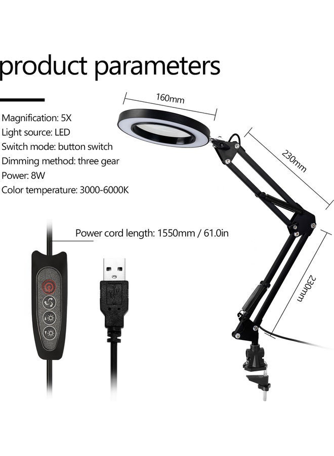 إسكدنيا مصباح مكتب زجاجي مكبر بمنفذ USB أسود - Image 2