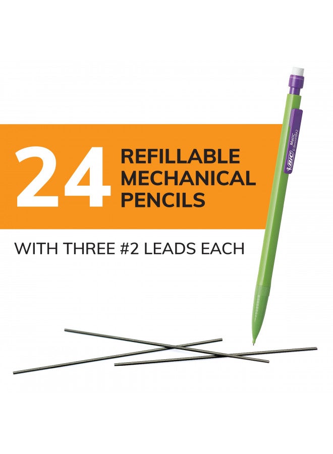 BIC Xtra-Strong Thick Lead Mechanical Pencil, With Colorful Barrel Thick Point (0.9mm), 24-Count Pack, With Erasers (MPLWP241)