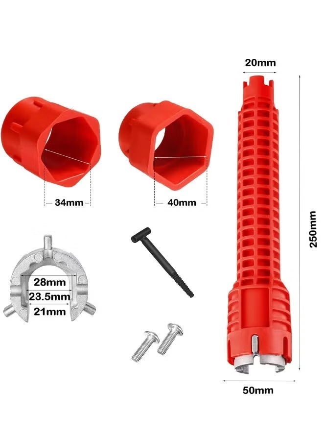 Faucet Wrench, 8-in-1 Multifunctional Sink Wrench, Faucet and Pipe Installation Tool, Faucet and Sink Installer,Basin Wrench,Multifunctional Wrench Tools For Toilet Bowl/Sink/Bathroom/Kitchen (Red) - Image 2