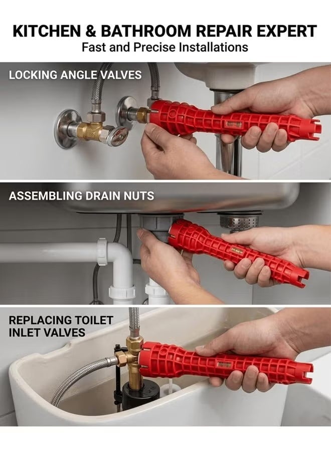 Faucet Wrench, 8-in-1 Multifunctional Sink Wrench, Faucet and Pipe Installation Tool, Faucet and Sink Installer,Basin Wrench,Multifunctional Wrench Tools For Toilet Bowl/Sink/Bathroom/Kitchen (Red) - Image 5