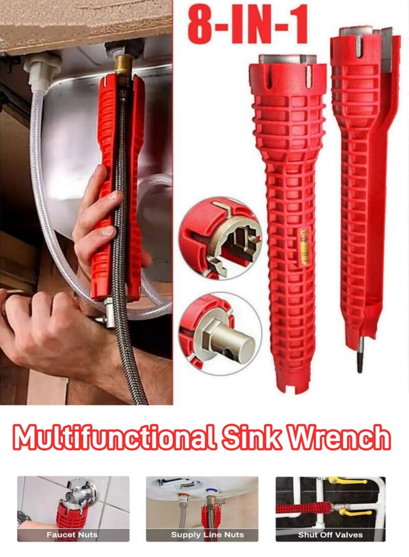 Faucet Wrench, 8-in-1 Multifunctional Sink Wrench, Faucet and Pipe Installation Tool, Faucet and Sink Installer,Basin Wrench,Multifunctional Wrench Tools For Toilet Bowl/Sink/Bathroom/Kitchen (Red) - Image 1