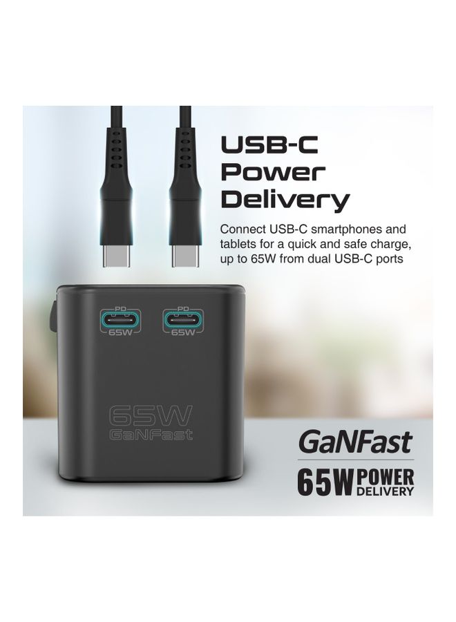 PROMATE GaN Travel Adapter with AC Outlet, Dual 65W USB-C PD and 30W QC 3.0 Ports, TripMate-GaN65 Black - Image 2