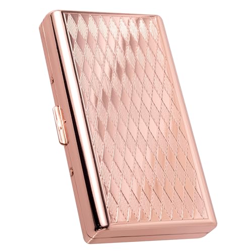 Goshentech Retro Metal Lozenge Space Pattern case,14 Capacity,Metal Plated Rose Gold,Double-Sided,Bank Card case, Cash Box(100mm King Size) (Rose Gold) - Image 1