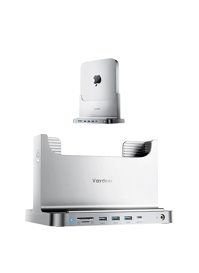 General Mac Mini Stand ABS Plastic Docking Station, 8-in-1 Docking Station Stand with Power Adapter, USB 3.0 Port/USB-C Hub for Data Transfer Card Reader  - Image 1