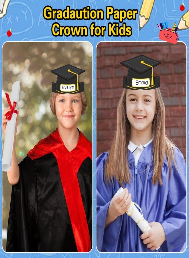 WhatSign Paper Graduation Cap Hats - 24PCS Kindergarten Preschool Graduation Caps for Kid Students Adjustable Hat Topper Headbands Paper Crowns for Grad Ceremony Party - Black - Image 2
