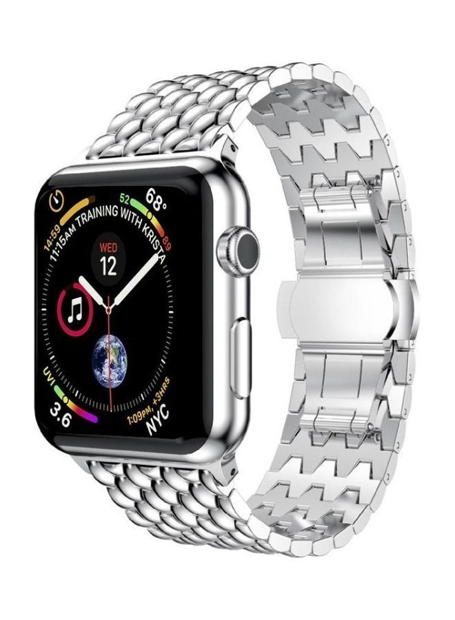 NIBEMINENT Dragon-scale Texture Metal Replacement Strap Watchband For Apple Watch Series 1/2/3/4/5/6/7/SE 42-44-45mm Silver  - Image 2