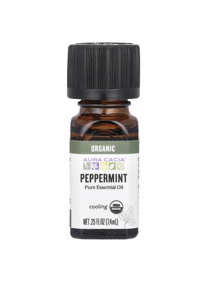 Aura Cacia, Organic Pure Essential Oil, Peppermint, 0.25 fl oz (7.4 ml) - Image 1
