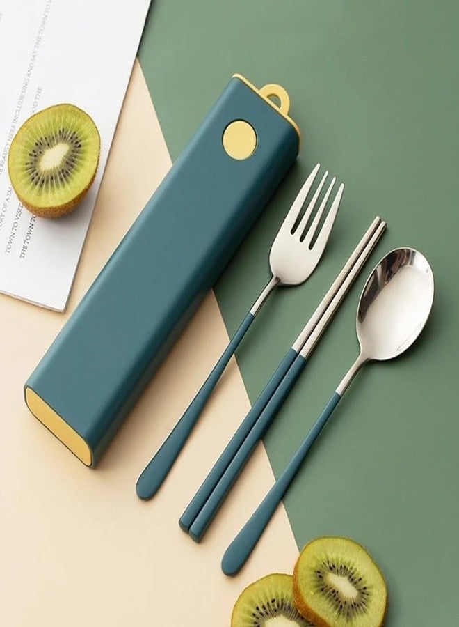 KAPO Cutlery Set Spoon Fork & Chopstick Set with Sliding Storage Box - Flatware Dinnerware Cutlery Tableware Set Portable Travel Kit - Coloured Silverware Stainless Steel - Image 2
