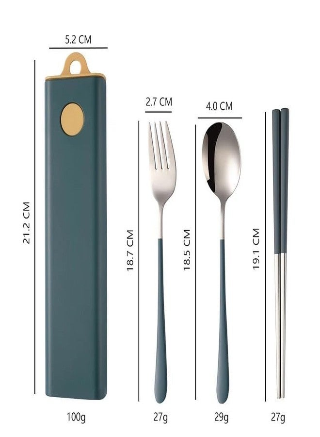 KAPO Cutlery Set Spoon Fork & Chopstick Set with Sliding Storage Box - Flatware Dinnerware Cutlery Tableware Set Portable Travel Kit - Coloured Silverware Stainless Steel - Image 3