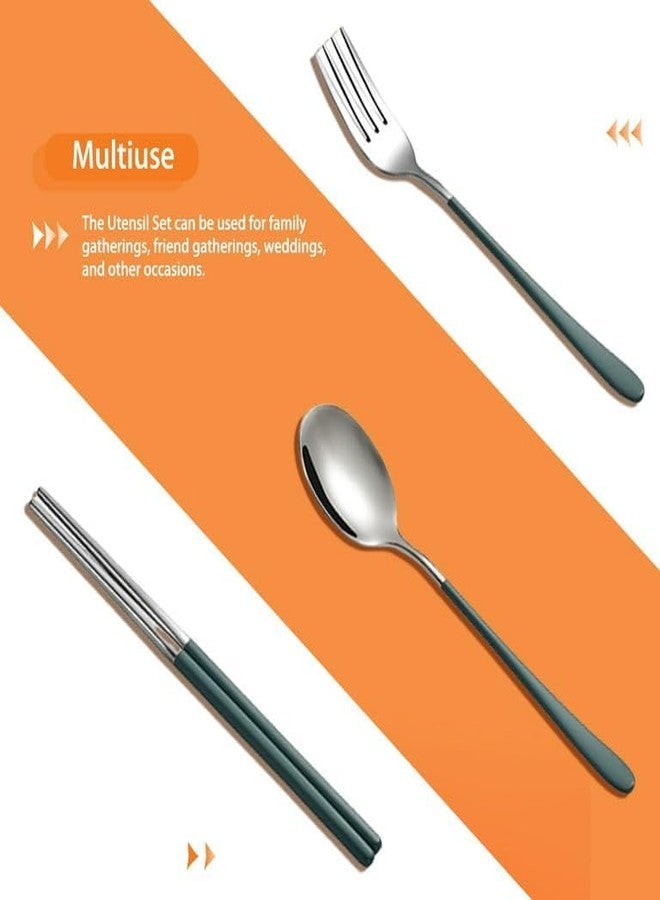KAPO Cutlery Set Spoon Fork & Chopstick Set with Sliding Storage Box - Flatware Dinnerware Cutlery Tableware Set Portable Travel Kit - Coloured Silverware Stainless Steel - Image 4