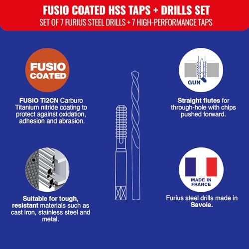 TIVOLY - Set of taps + HSS Fusio Coated Drills - Set of 7 taps M3/M4/M5/M6/M8/M10/M12 + 7 Drills Ø3/32-1/8"-11/64"-3/16"-1/4"-21/64"-13/32" - Image 3