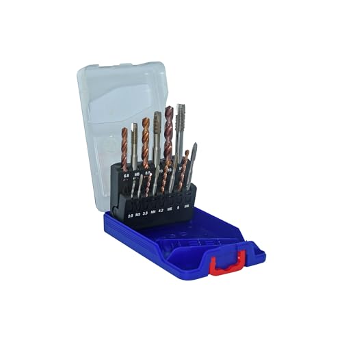 TIVOLY - Set of taps + HSS Fusio Coated Drills - Set of 7 taps M3/M4/M5/M6/M8/M10/M12 + 7 Drills Ø3/32-1/8"-11/64"-3/16"-1/4"-21/64"-13/32" - Image 1