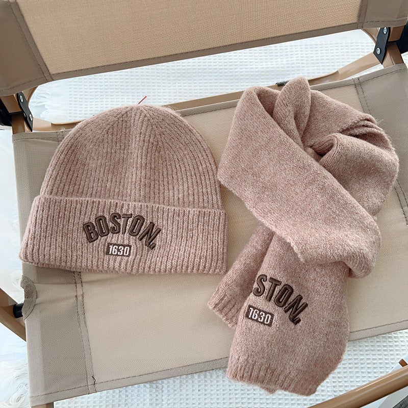 Kids Scarf and Hat Set Embroidered Letter Khaki set - Image 2