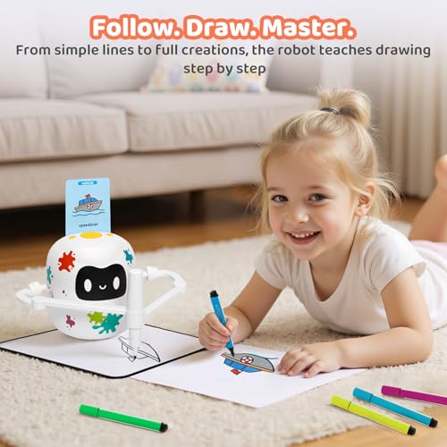 MeWaii Drawing Robot for Kids with 150 Cards Smart Painting Robot Educational MachineLearning Magic Robot for Kids Includes Erasable Board 12 Crayons Birthday Gift Robot Toy for Boys Girls 812 - Image 5