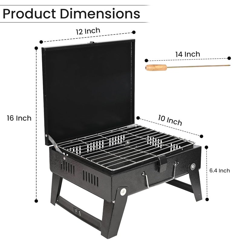 ORILEY شواية فحم محمولة ثقيلة | 4 مجموعة | 5 أسياخ | 1 قفاز | 1 ملقط | أدوات شواء قابلة للطي للمنزل والتخييم والنزهات والسفر والطهي (عبوة من 1، أسود) - Image 2