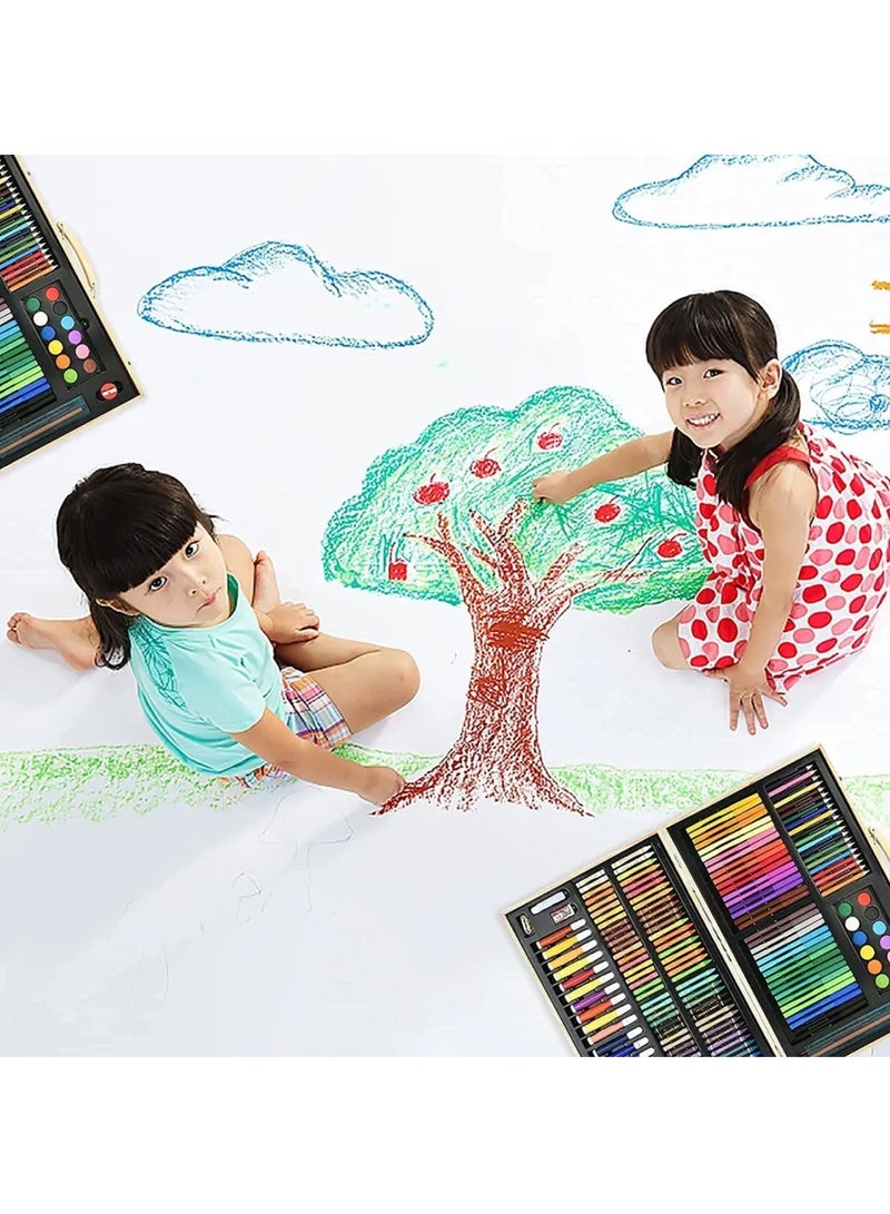 دبليو تيك مجموعة قرطاسية أطفال فنية مكونة من 180 قطعة مع أقلام مائية وشمع وأقلام ملونة خشبية - خشب القيقب - Image 2