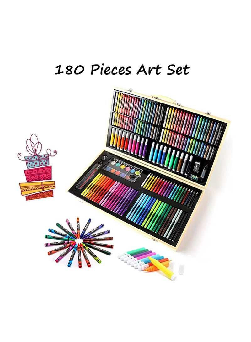 دبليو تيك مجموعة قرطاسية أطفال فنية مكونة من 180 قطعة مع أقلام مائية وشمع وأقلام ملونة خشبية - خشب القيقب - Image 4