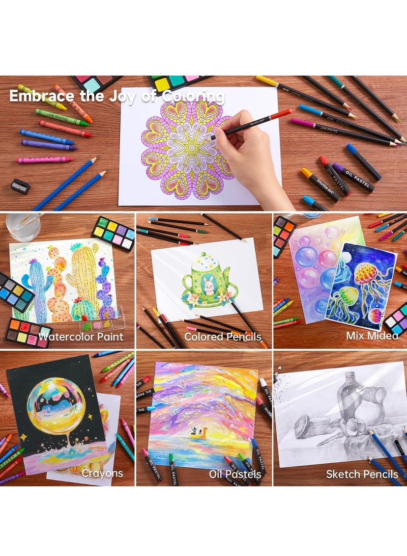 دبليو تيك مجموعة قرطاسية أطفال فنية مكونة من 180 قطعة مع أقلام مائية وشمع وأقلام ملونة خشبية - خشب القيقب - Image 3