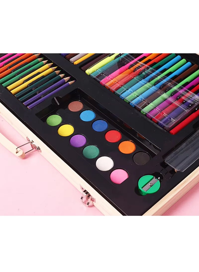 دبليو تيك مجموعة قرطاسية أطفال فنية مكونة من 180 قطعة مع أقلام مائية وشمع وأقلام ملونة خشبية - خشب القيقب - Image 5