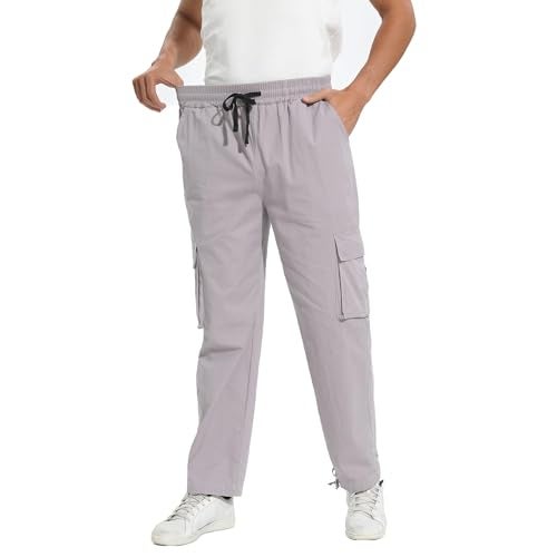 Leward Mens Cargo Casual Joggers Athletic Hiking Pants Cotton Sweatpants with Drawstring (US, Alpha, XX-Large, Big, Long, Light Grey) - Image 4
