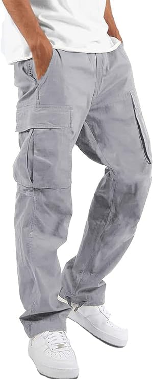 Leward Mens Cargo Casual Joggers Athletic Hiking Pants Cotton Sweatpants with Drawstring (US, Alpha, XX-Large, Big, Long, Light Grey) - Image 2