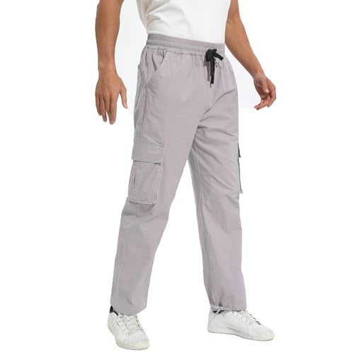 Leward Mens Cargo Casual Joggers Athletic Hiking Pants Cotton Sweatpants with Drawstring (US, Alpha, XX-Large, Big, Long, Light Grey) - Image 3