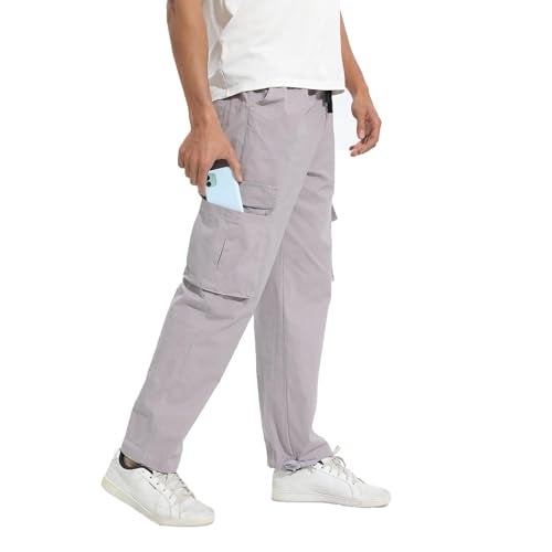 Leward Mens Cargo Casual Joggers Athletic Hiking Pants Cotton Sweatpants with Drawstring (US, Alpha, XX-Large, Big, Long, Light Grey) - Image 5