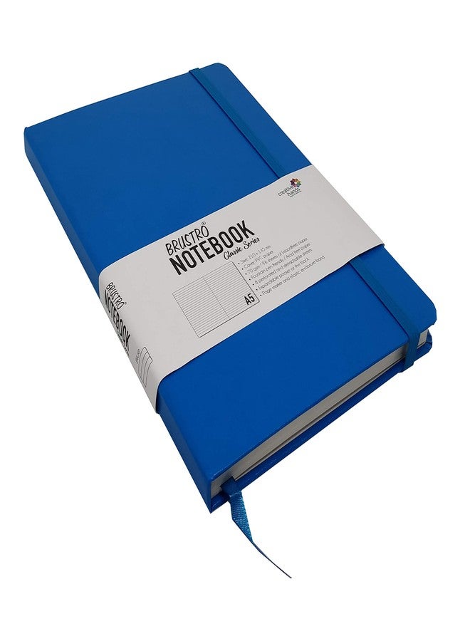 BRUSTRO Classic Series A5, 70gsm Paper, 96 Sheets,Blue Lightweight Notebook Diary with Sturdy hardcover, Elastic Closure Strap, Handy Pocket, Versatile use for School, Office and Home - Image 1
