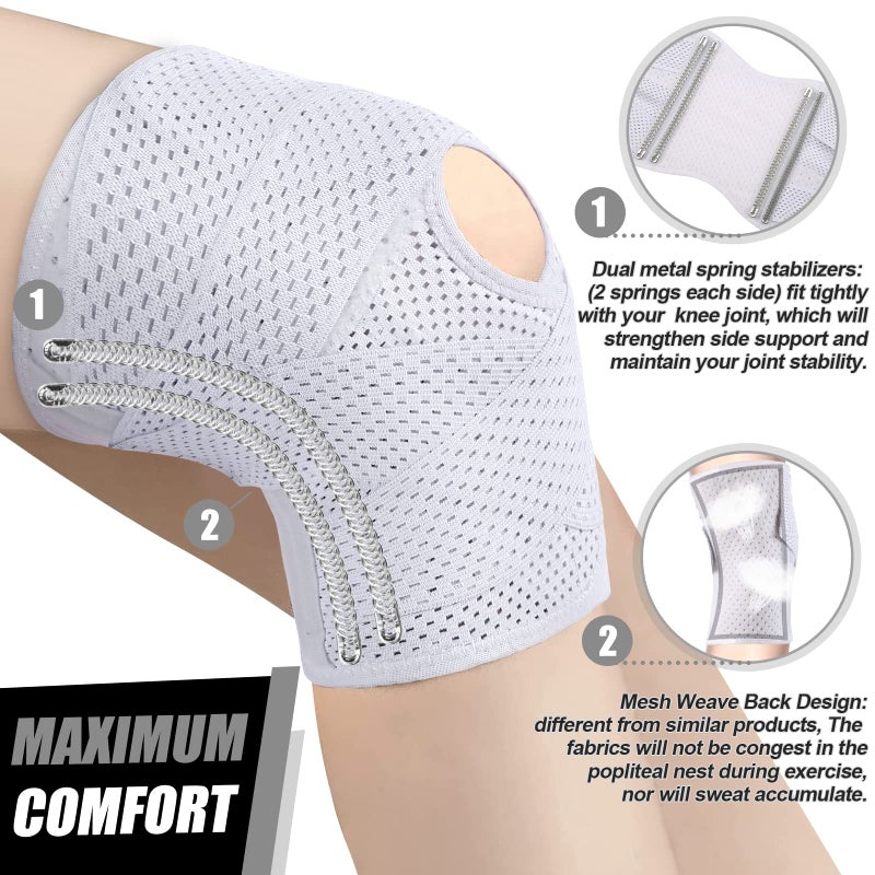 NEENCA Knee Brace for Knee Pain, Compression Knee Support with Air Mesh Fabric, Adjustable Knee Wrap with Side Stabilizers, Ultra-Soft Bandage for Sports, Running, Meniscus Tear, ACL, Arthritis Relief - Image 3