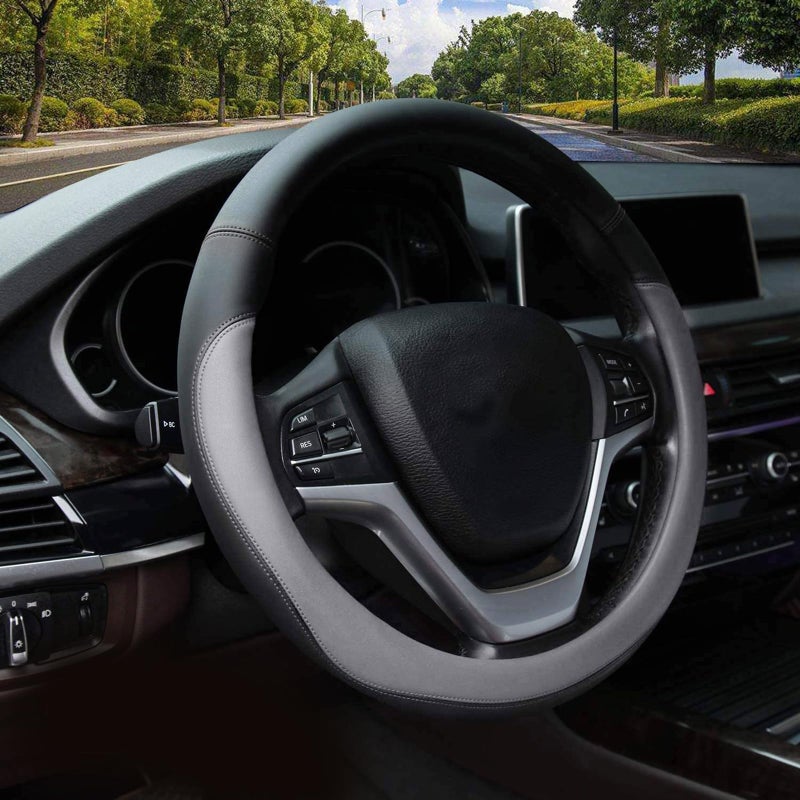 Valleycomfy Microfiber Leather Steering Wheel Covers Universal 15 inch (Gray) - Image 1
