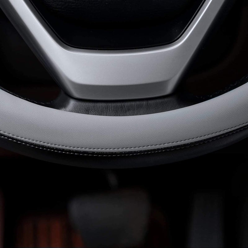Valleycomfy Microfiber Leather Steering Wheel Covers Universal 15 inch (Gray) - Image 5