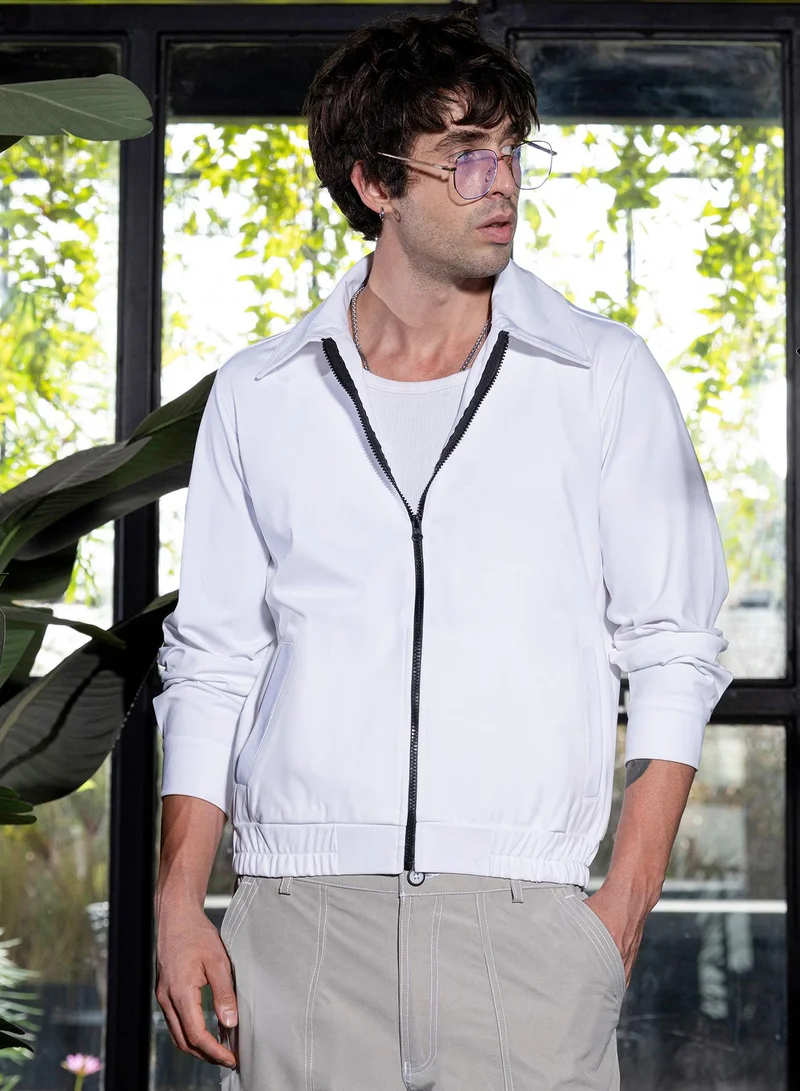 Campus Sutra Men's Chalk White Zip-Front Jersey Jacket