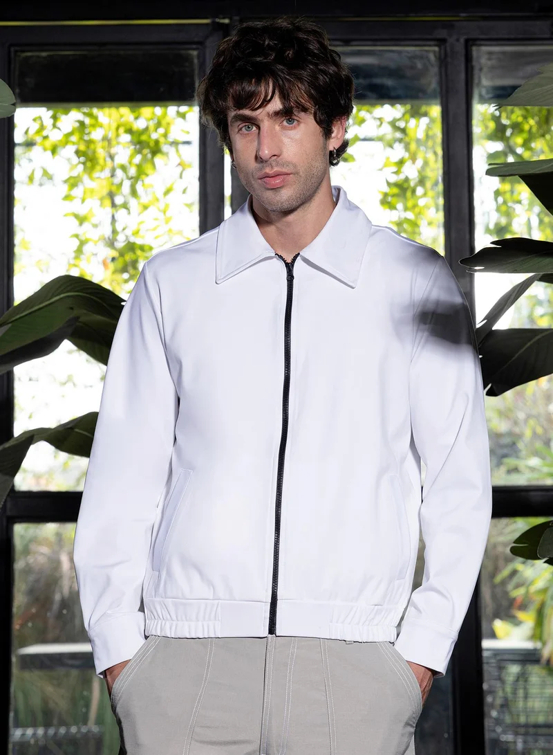 Campus Sutra Men's Chalk White Zip-Front Jersey Jacket