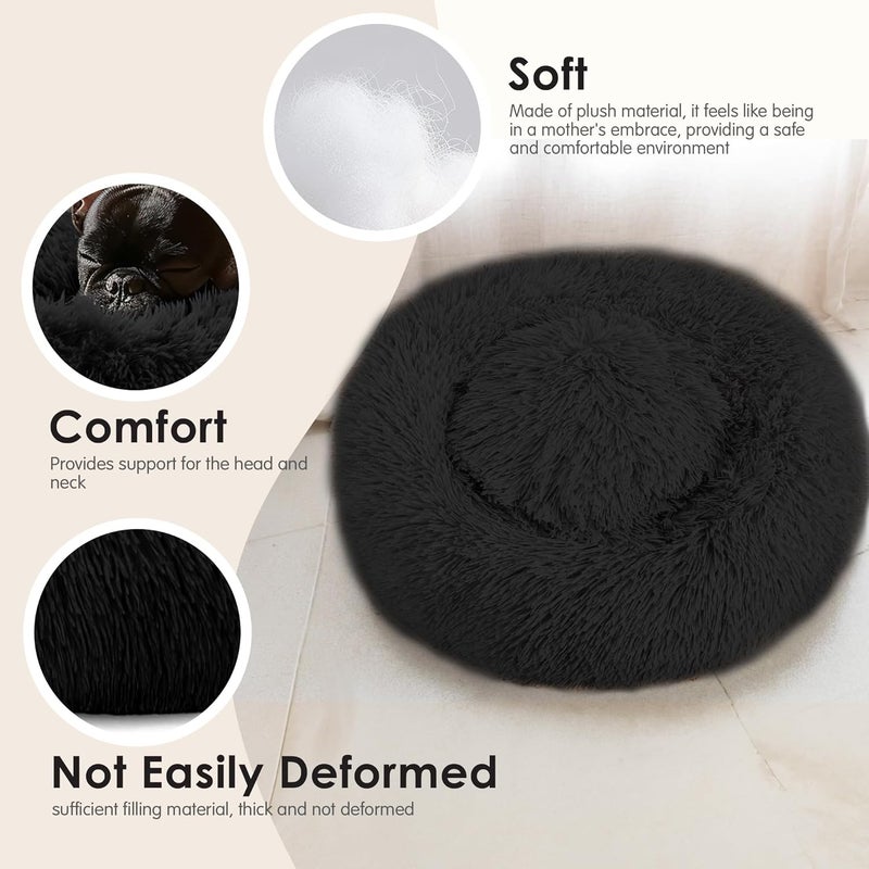 Hoewina Dogs Bed for Small Dogs, Anti-Anxiety Washable Round Bed (Black, 24.0" L x 24.0" W x 8.0" Th) - Image 4