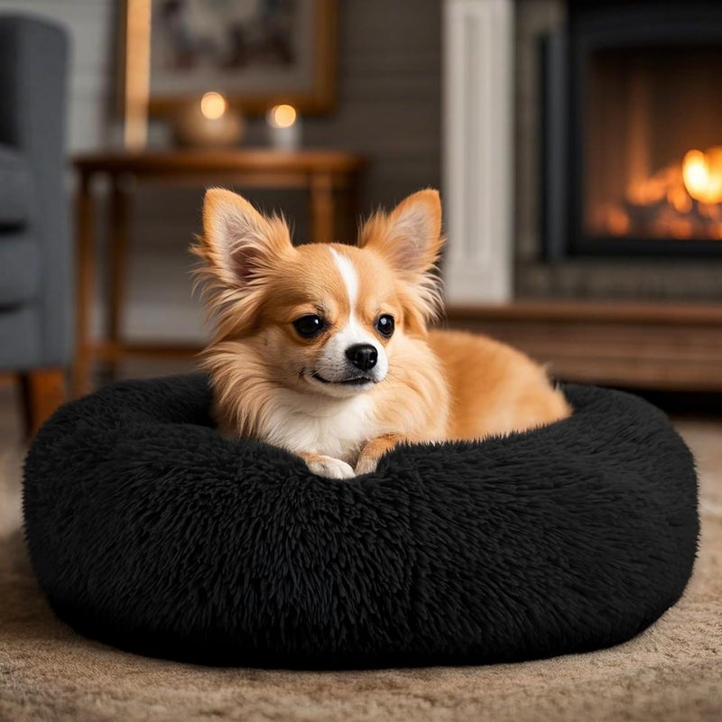 Hoewina Dogs Bed for Small Dogs, Anti-Anxiety Washable Round Bed (Black, 24.0" L x 24.0" W x 8.0" Th) - Image 5