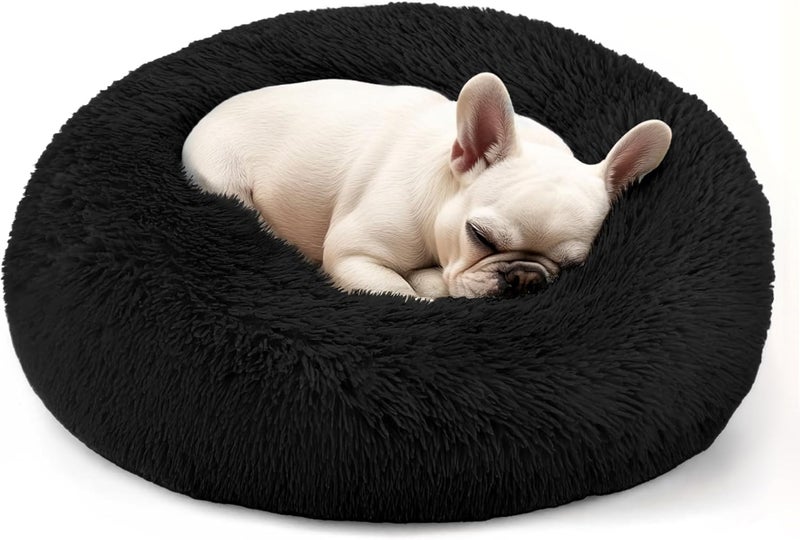 Hoewina Dogs Bed for Small Dogs, Anti-Anxiety Washable Round Bed (Black, 24.0" L x 24.0" W x 8.0" Th) - Image 1