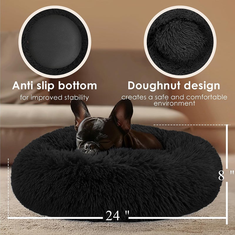 Hoewina Dogs Bed for Small Dogs, Anti-Anxiety Washable Round Bed (Black, 24.0" L x 24.0" W x 8.0" Th) - Image 3