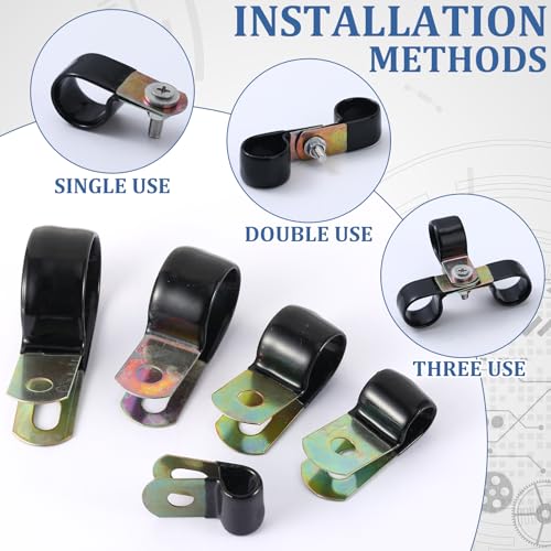 Tandefio 50 Pack Vinyl Coated Cable Clamps Galvanized Steel Cable Metal Wire Rubber Cushioned Insulated Hose Pipe Clamp for Tube Lines Wire Cord Installation(3/4 Inch, 20mm) - Image 5