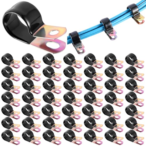 Tandefio 50 Pack Vinyl Coated Cable Clamps Galvanized Steel Cable Metal Wire Rubber Cushioned Insulated Hose Pipe Clamp for Tube Lines Wire Cord Installation(3/4 Inch, 20mm) - Image 1