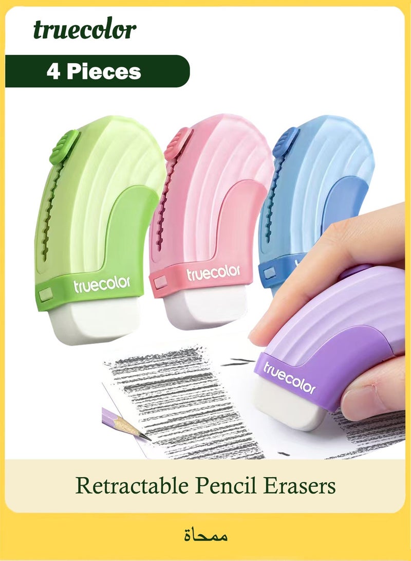 TrueColor 4 Pieces Retractable Erasers, Arc-shaped Design Erasers, Pencil Erasers , Push-Pull Rubber Eraser for Kids Boys Girls Students , School Office Supply Stationery - Image 1