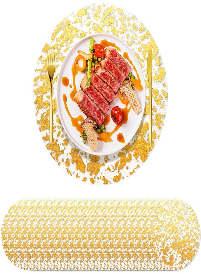 KesaPlan 100 PCS Disposable Gold Placemats Set, 13" Metallic Round Doilies for Tables, Gold Foil Mesh Pressed String Table Mats, Thin Mesh Decorative Doilies for Wedding, Holiday, Party, Christmas - Image 1