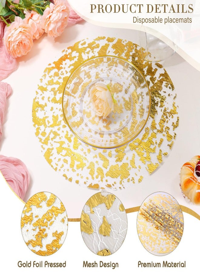 KesaPlan 100 PCS Disposable Gold Placemats Set, 13" Metallic Round Doilies for Tables, Gold Foil Mesh Pressed String Table Mats, Thin Mesh Decorative Doilies for Wedding, Holiday, Party, Christmas - Image 3